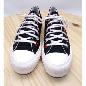 Converse All Star Lift Platform Low Shoes Womens Black Sz 6.5 Floral Embroidery